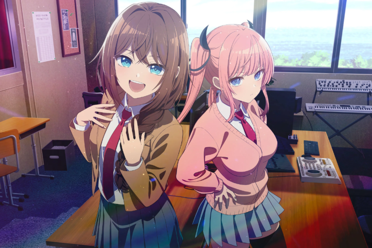 Arisu, Riina y Mito Yamabuki en el visual de la segunda temporada de Mayonaka Heart Tune, anunciada para 2027.