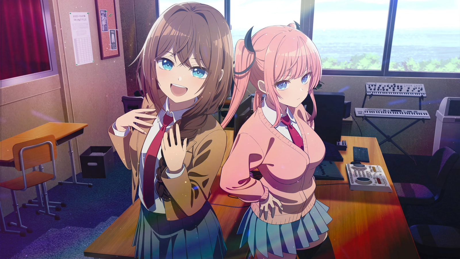 Arisu, Riina y Mito Yamabuki en el visual de la segunda temporada de Mayonaka Heart Tune, anunciada para 2027.