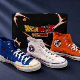 Modelos de la colección Dragon Ball Z x Converse inspirados en Goku, Vegeta, Freezer, Cell, Majin Buu y Shenlong.
