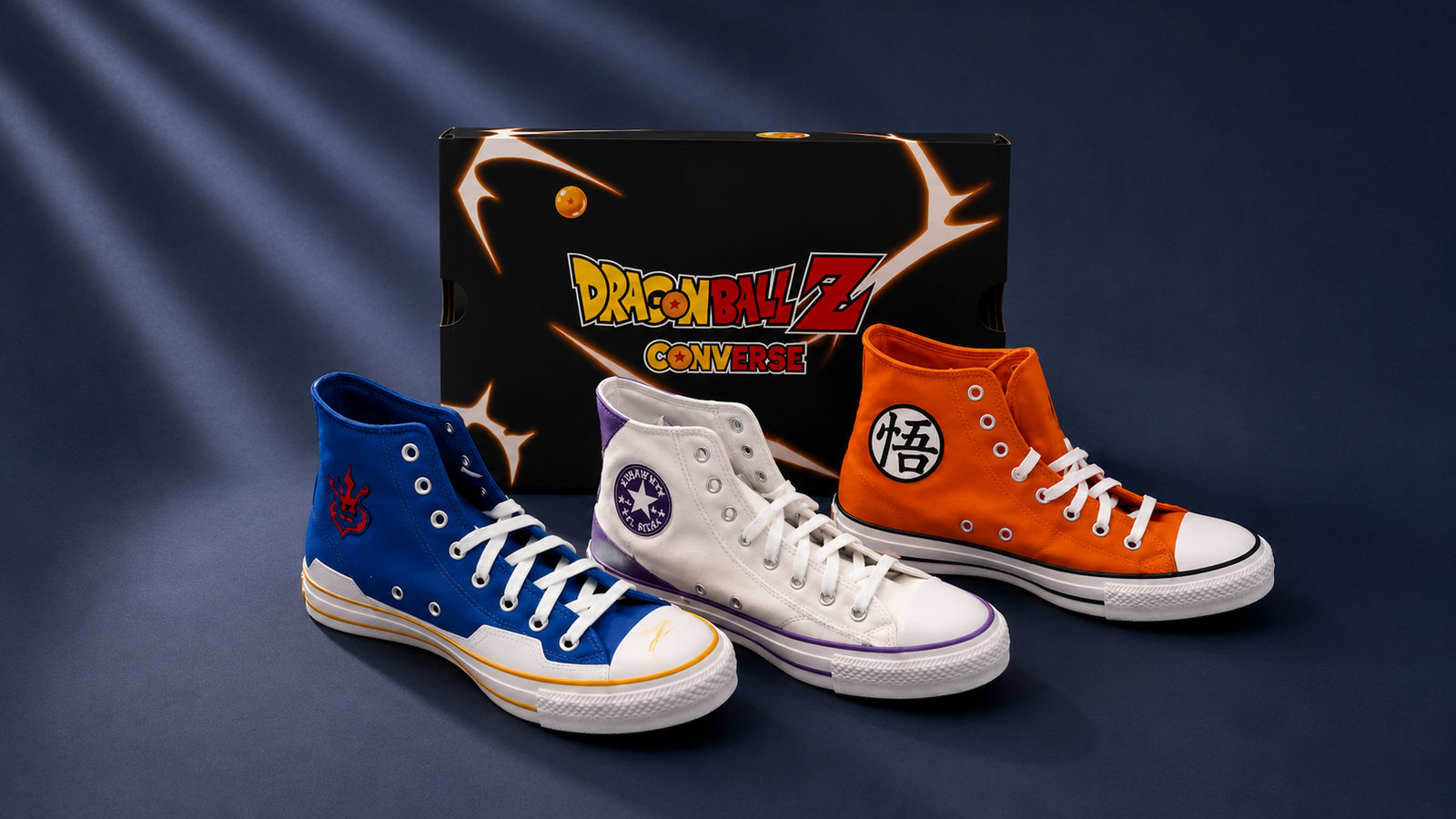 Modelos de la colección Dragon Ball Z x Converse inspirados en Goku, Vegeta, Freezer, Cell, Majin Buu y Shenlong.