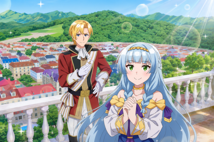 Eliane y Nigel en el primer visual promocional del anime Shin no Seijo de Aru Watashi wa Tsuihō Saremashita, programado para 2027.