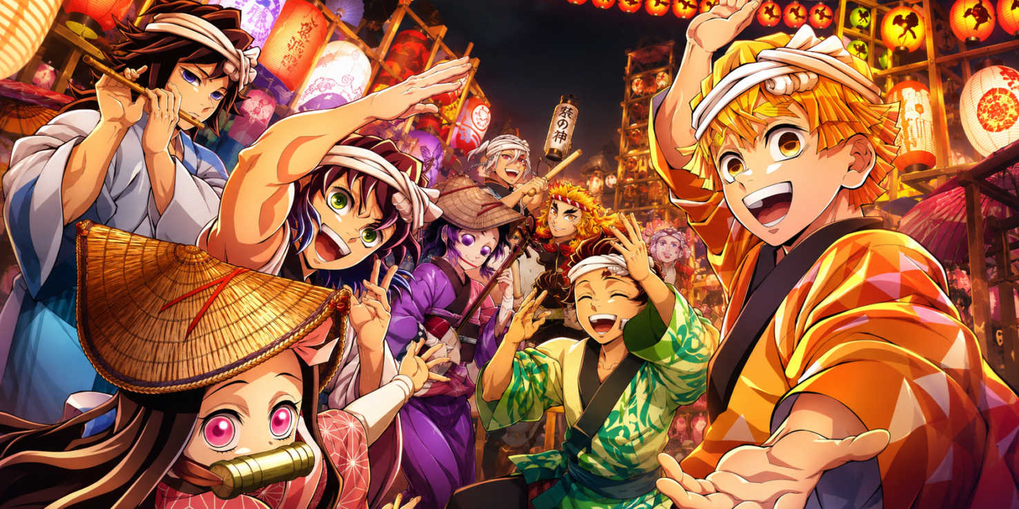 Ilustraciones oficiales de Demon Slayer y Witch on the Holy Night creadas por ufotable para el festival Awa Odori 2026 en Tokushima.