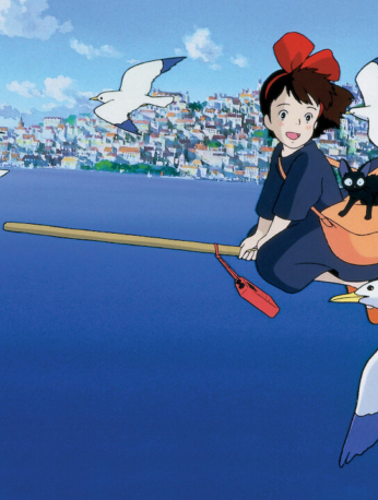 Póster de la versión remasterizada en 4K de Kiki's Delivery Service durante su reestreno en Japón.